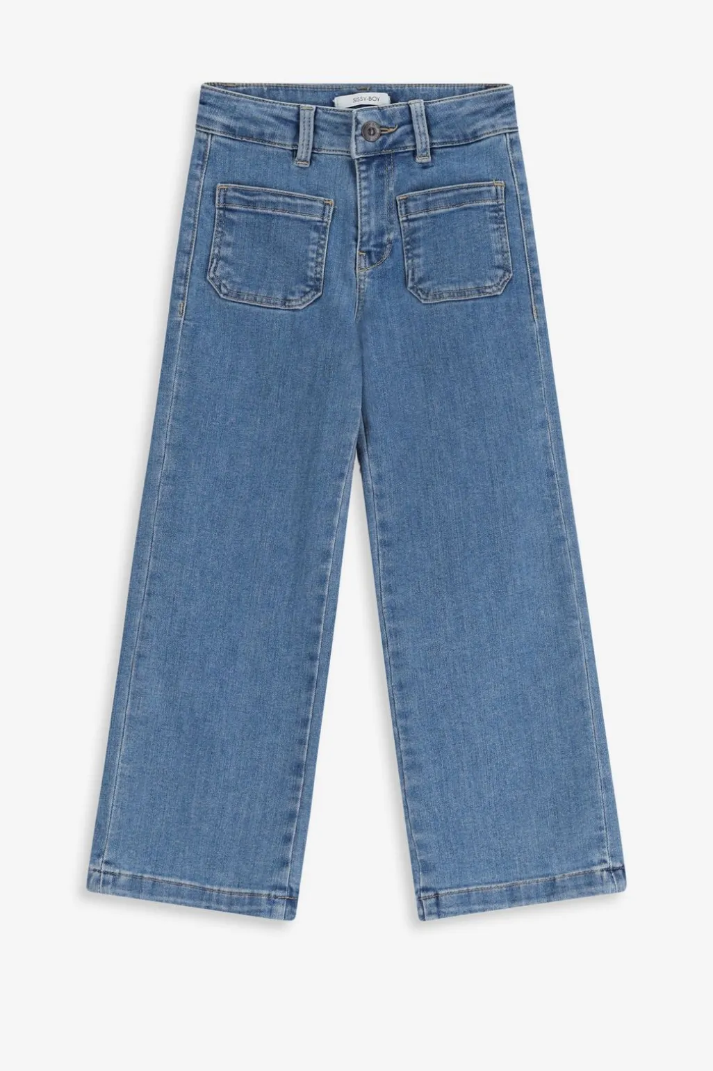 Blauwe denim jeans met opgestikte zakken