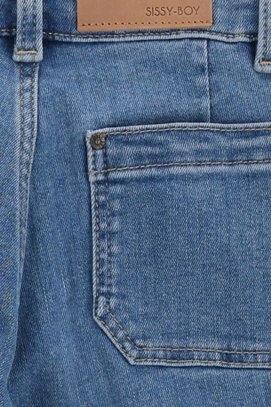 Blauwe denim jeans met opgestikte zakken