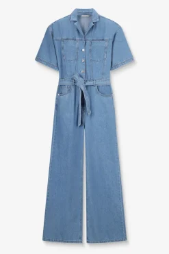 Blauwe denim jumpsuit met ceintuur
