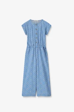 Blauwe denim jumpsuit met print
