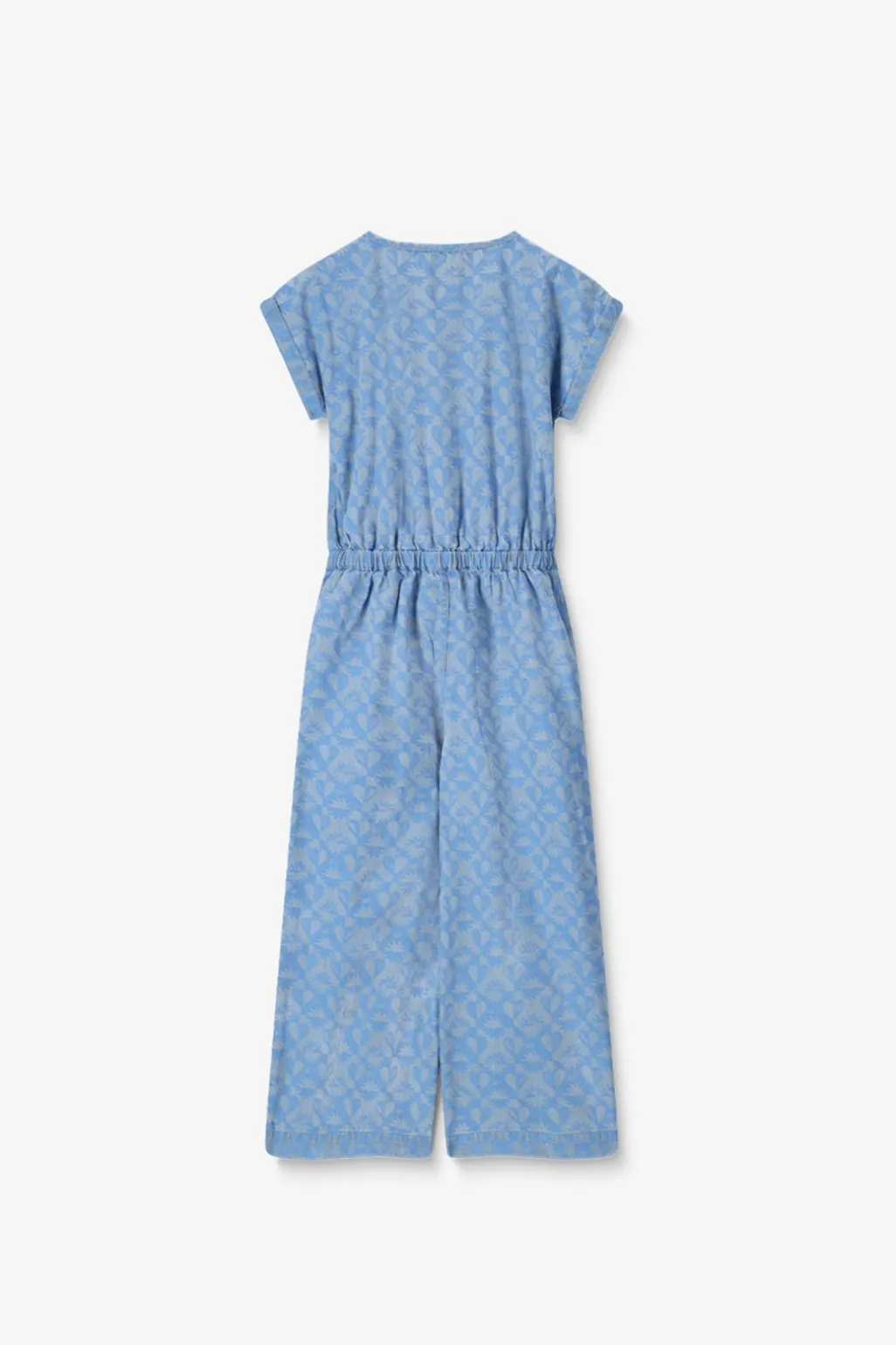 Blauwe denim jumpsuit met print