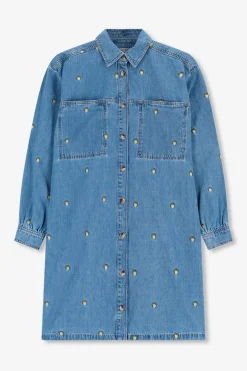 Blauwe denim jurk met embroidery