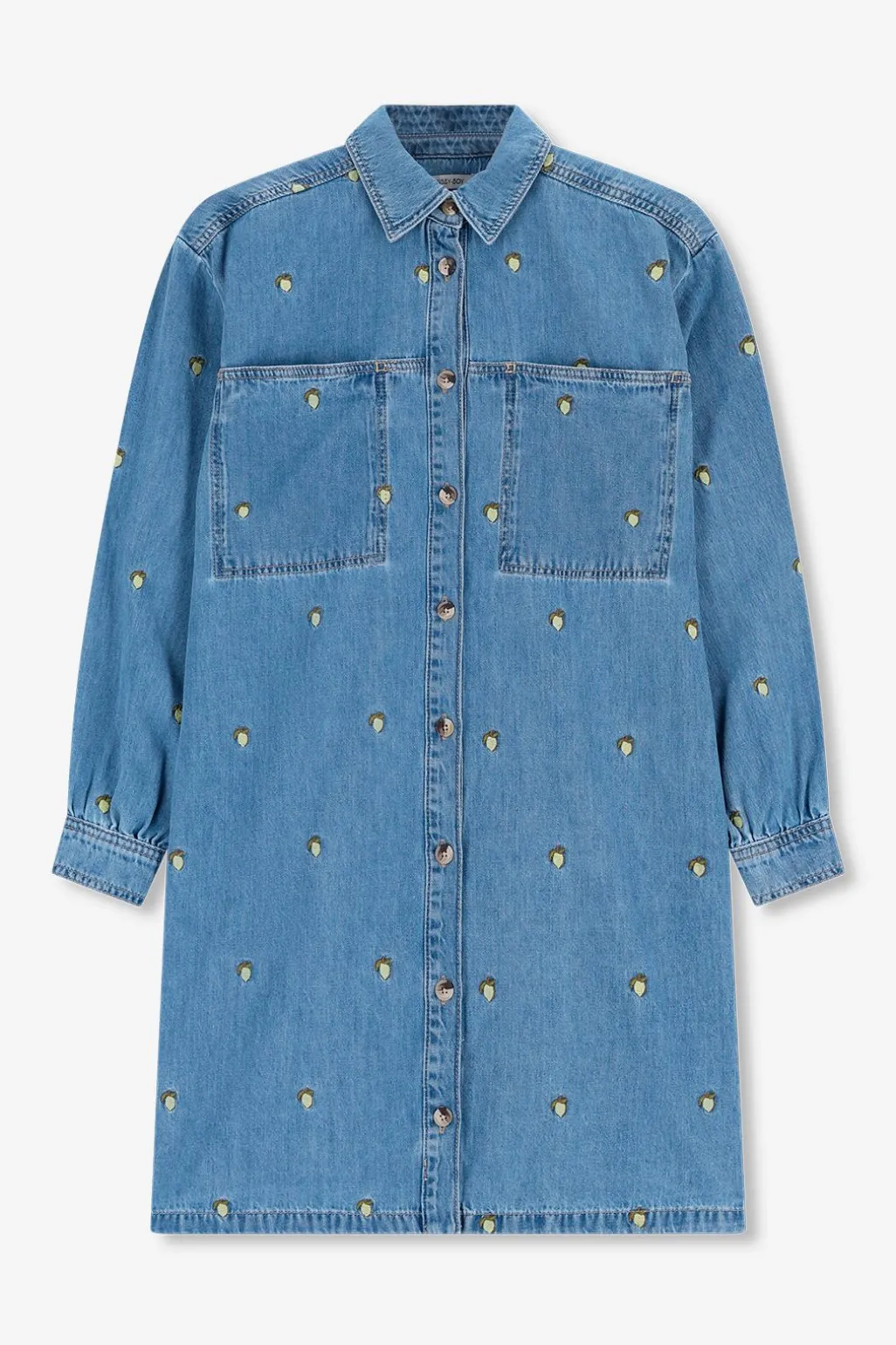 Blauwe denim jurk met embroidery