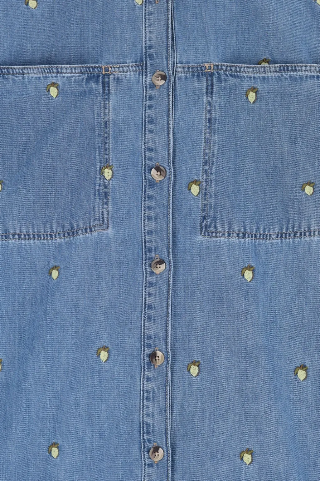 Blauwe denim jurk met embroidery