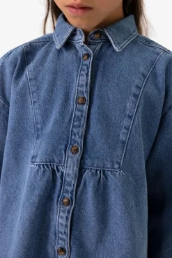 Blauwe denim jurk met kraag