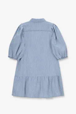 Blauwe denim jurk met pofmouwen