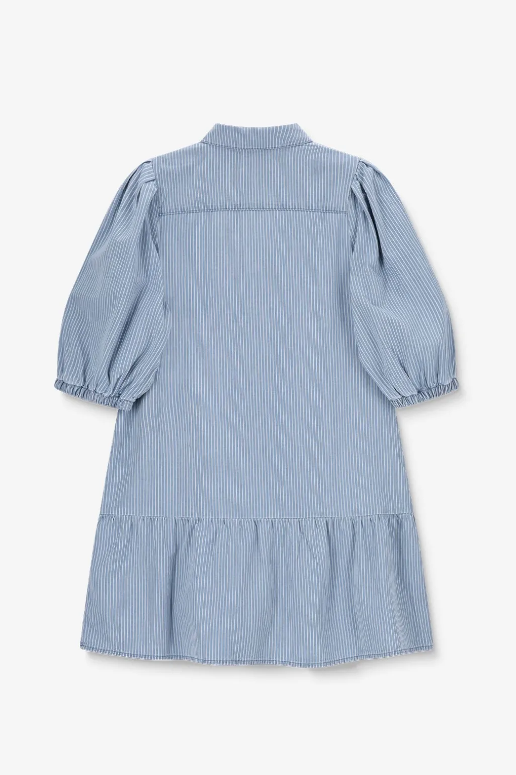 Blauwe denim jurk met pofmouwen