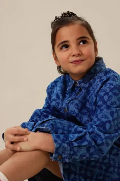 Blauwe denim jurk met print