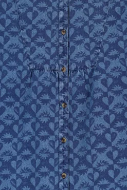 Blauwe denim jurk met print