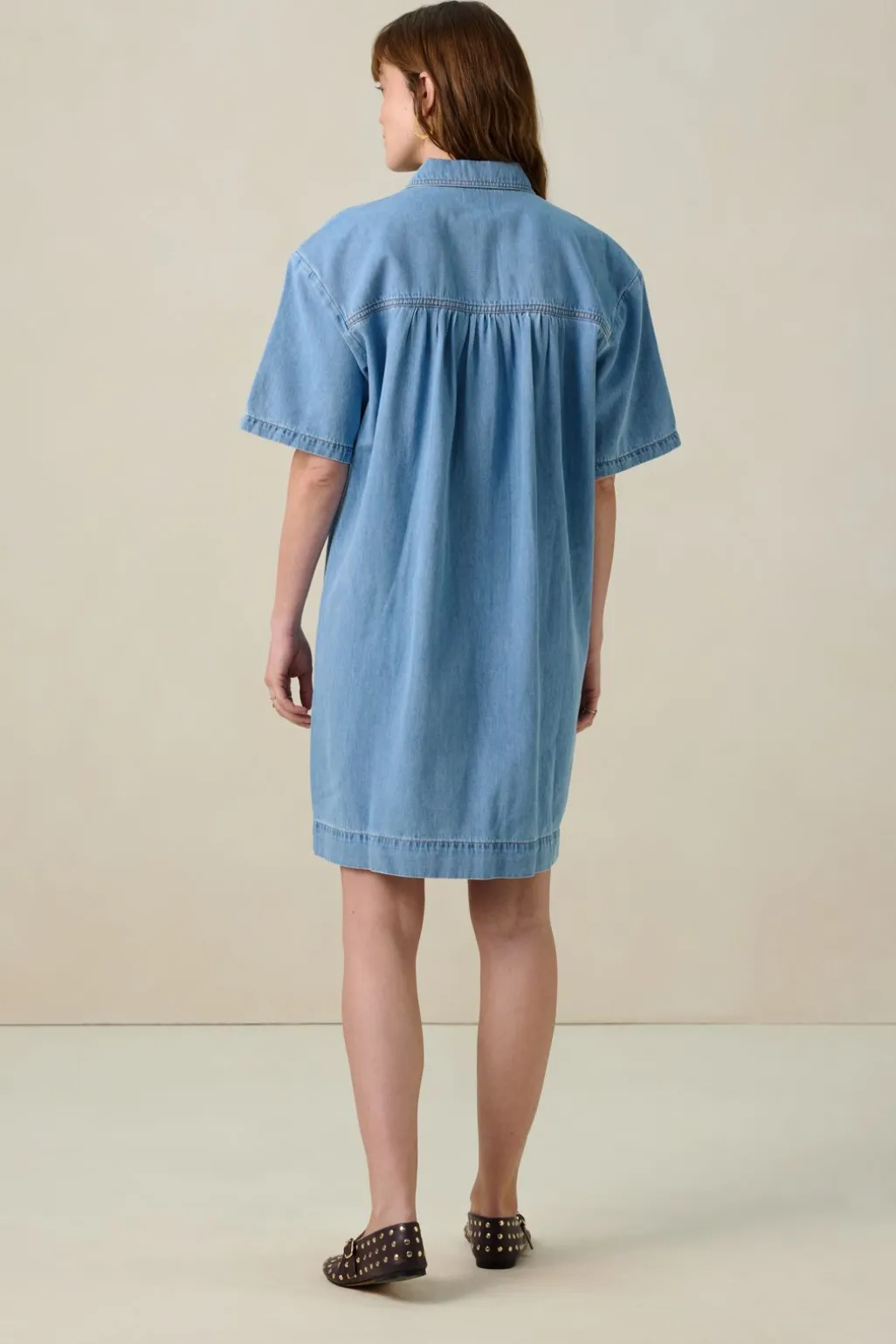 Blauwe denim midi jurk