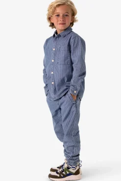 Blauwe denim pull on broek met aantrekkoorden