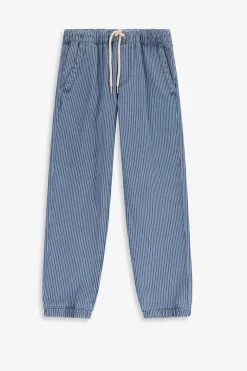 Blauwe denim pull on broek met aantrekkoorden