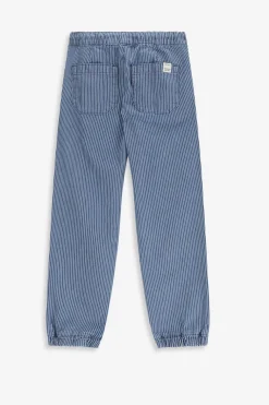 Blauwe denim pull on broek met aantrekkoorden