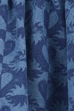 Blauwe denim rok met print