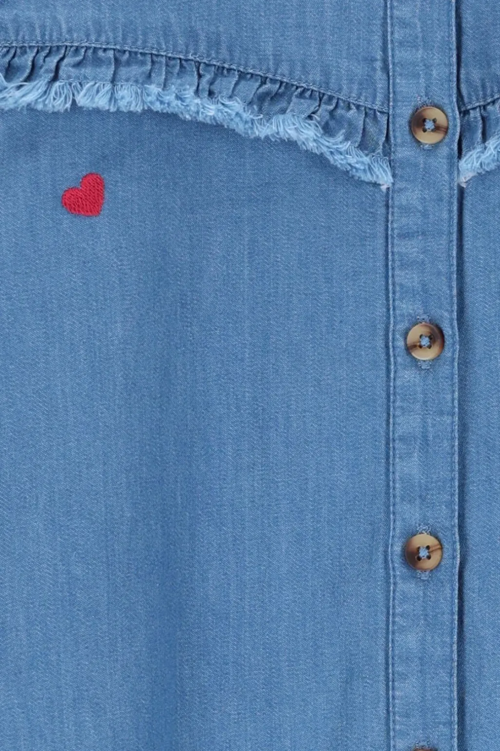 Blauwe denim ruffle blouse