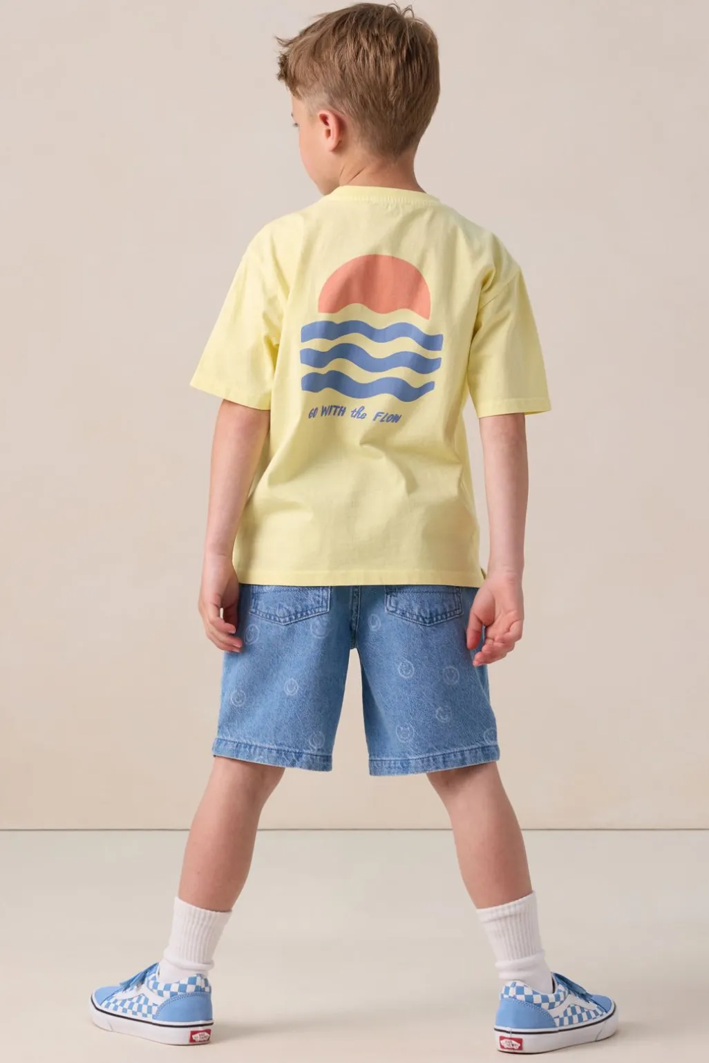 Blauwe denim shorts met smiley
