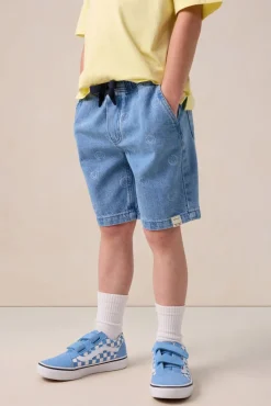 Blauwe denim shorts met smiley