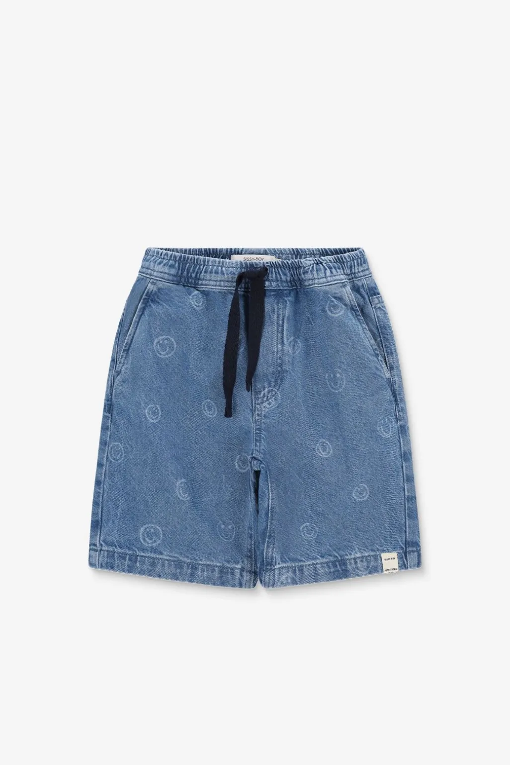 Blauwe denim shorts met smiley
