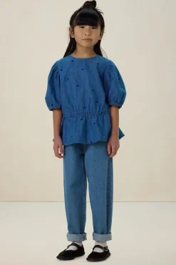 Blauwe denim top met embroidery