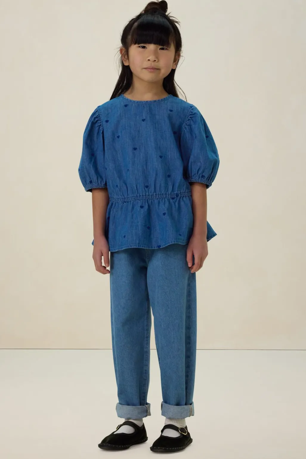 Blauwe denim top met embroidery