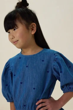 Blauwe denim top met embroidery