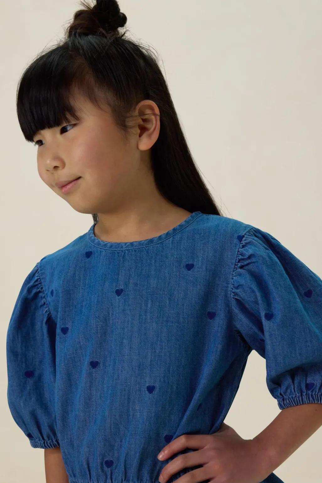 Blauwe denim top met embroidery