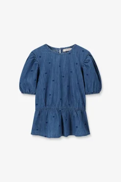 Blauwe denim top met embroidery