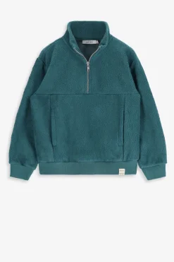 Blauwe fleece sweater met rits