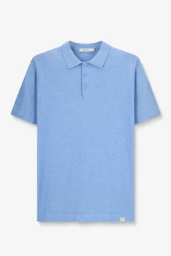 Blauwe gebreide polo