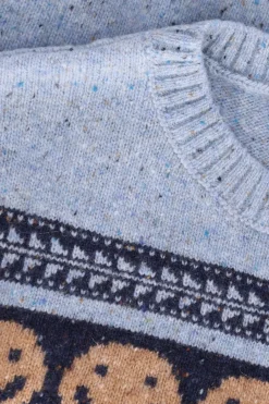 Blauwe gebreide spencer met artwork