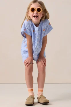 Blauwe gestreepte blouse met embroidery