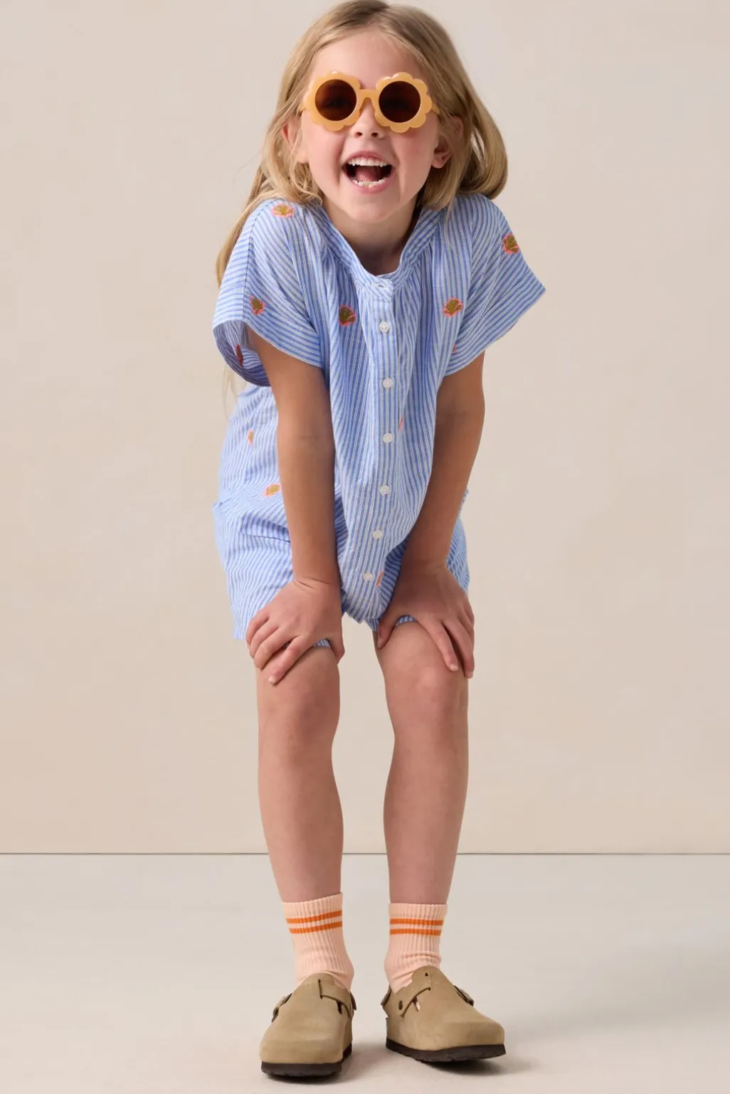 Blauwe gestreepte blouse met embroidery
