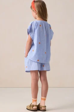 Blauwe gestreepte blouse met embroidery