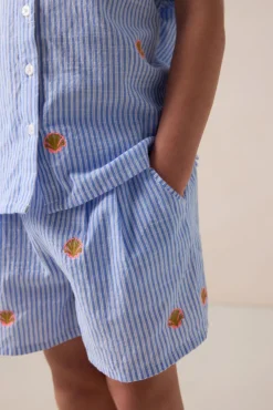 Blauwe gestreepte blouse met embroidery