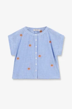 Blauwe gestreepte blouse met embroidery