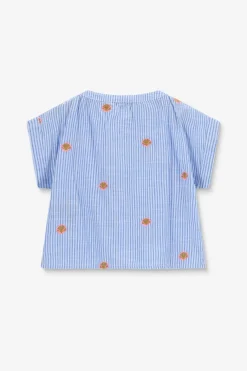Blauwe gestreepte blouse met embroidery