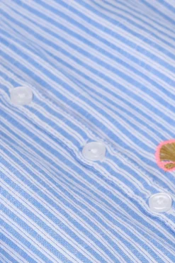 Blauwe gestreepte blouse met embroidery