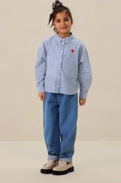 Blauwe gestreepte blouse met hartje