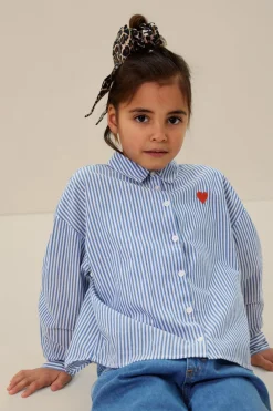 Blauwe gestreepte blouse met hartje