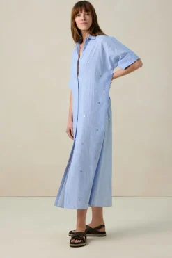 Blauwe gestreepte jurk met pailletten