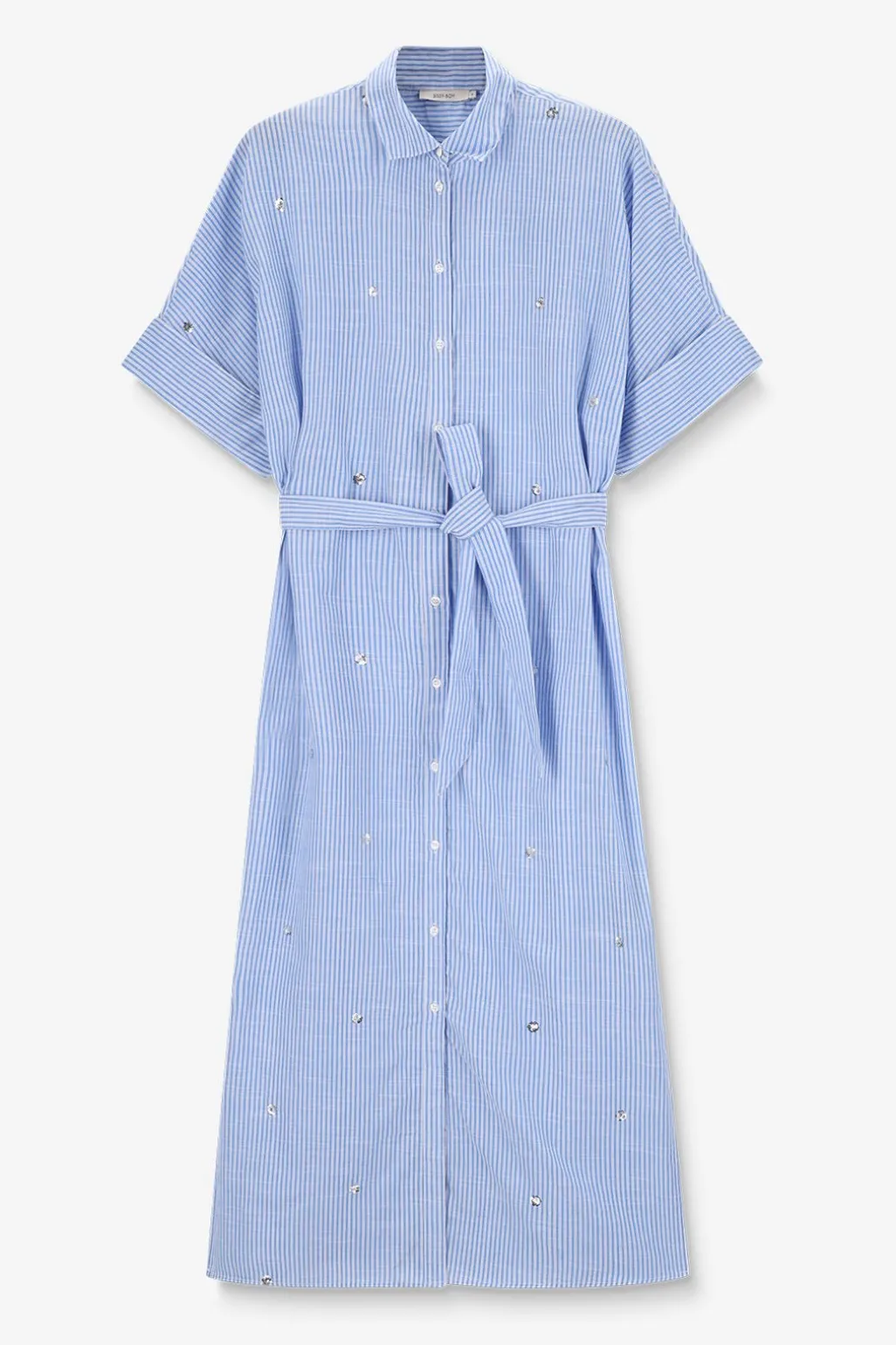 Blauwe gestreepte jurk met pailletten