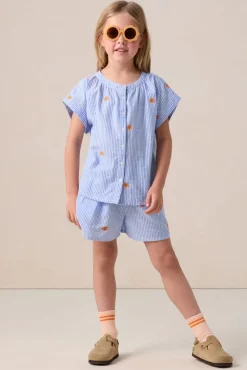 Blauwe gestreepte short met embroidery