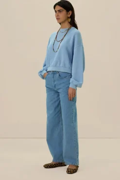 Blauwe high waist curved leg jeans