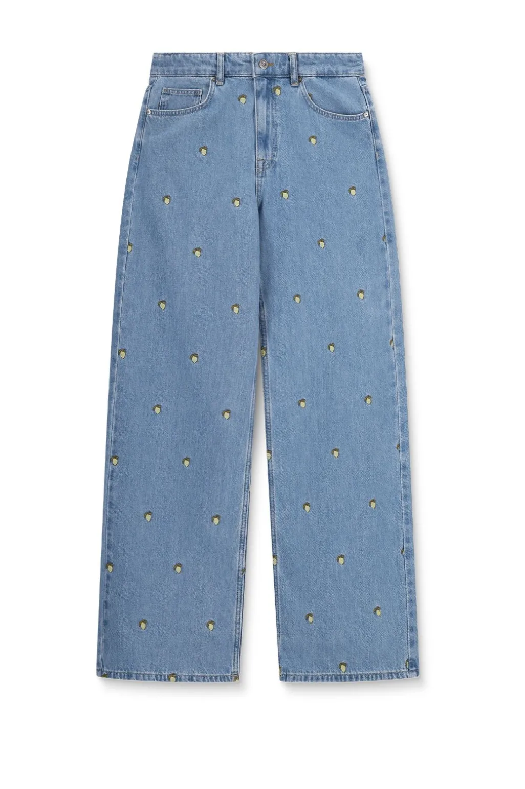 Blauwe high waist denim broek met embroidery