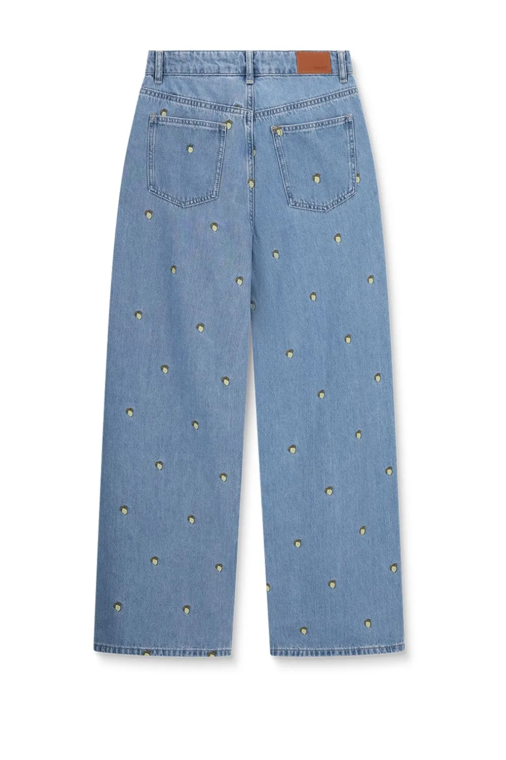 Blauwe high waist denim broek met embroidery