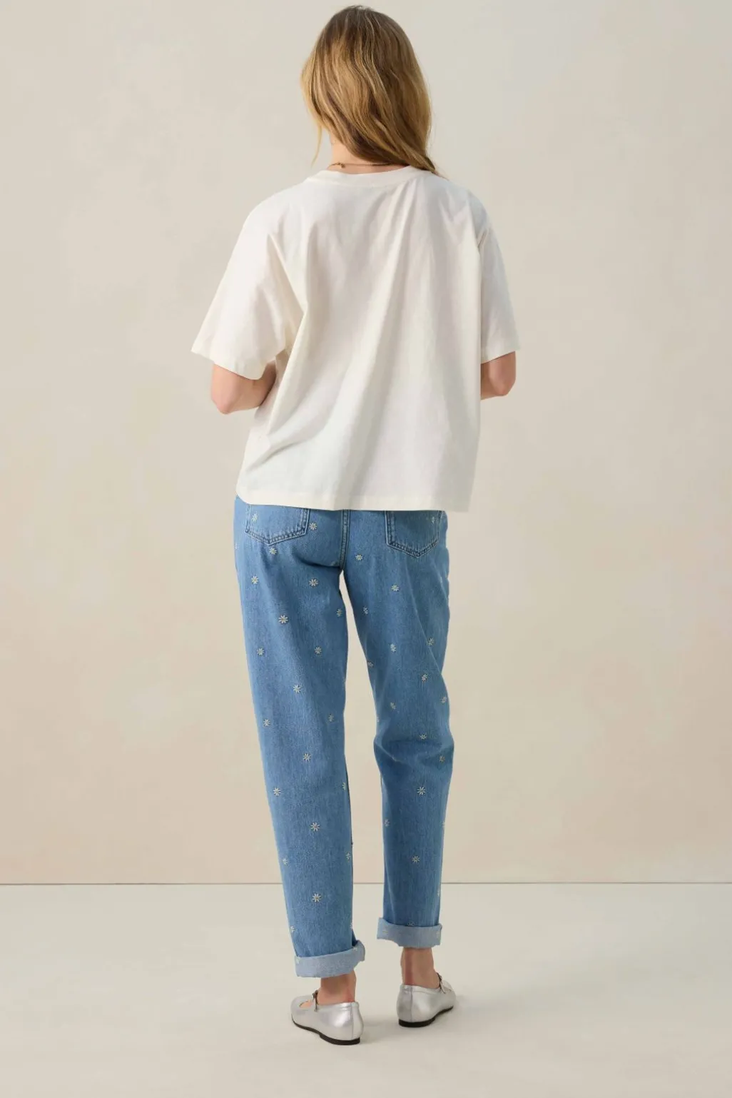 Blauwe high waist girlfriend jeans met embroidery