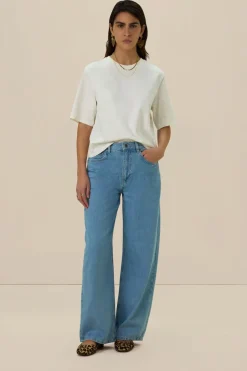 Blauwe mid waist wide leg jeans
