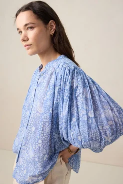 Blauwe oversized blouse met print
