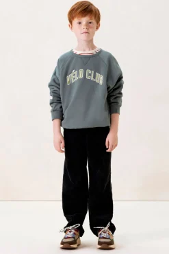 Blauwe raglan sweater met artwork