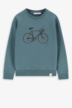 Blauwe sweater met fiets